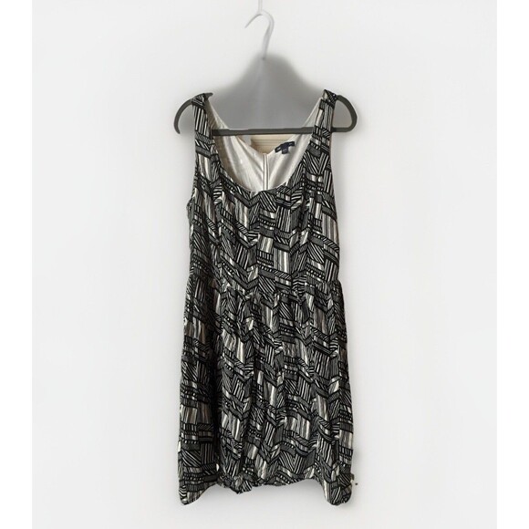 Gap Black White Geometric Striped Print Lined Sleeveless Dress Size 12 - Picture 1 of 8